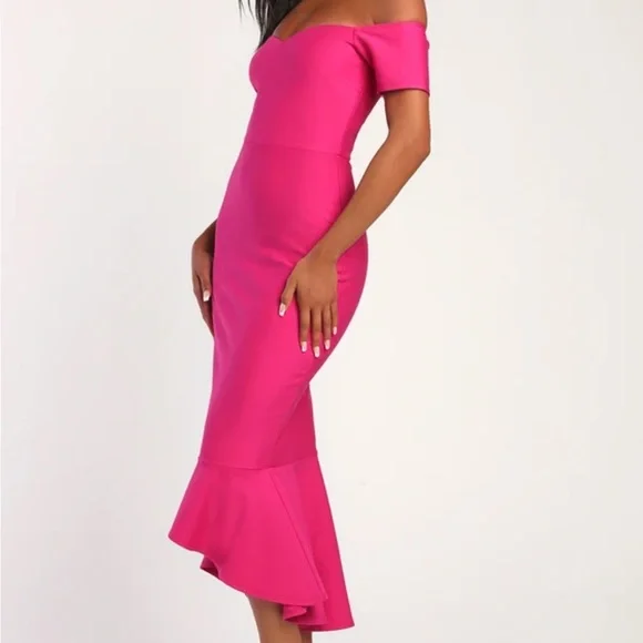 Elegant Pink Off-Shoulder Dress - Picture 2 of 6